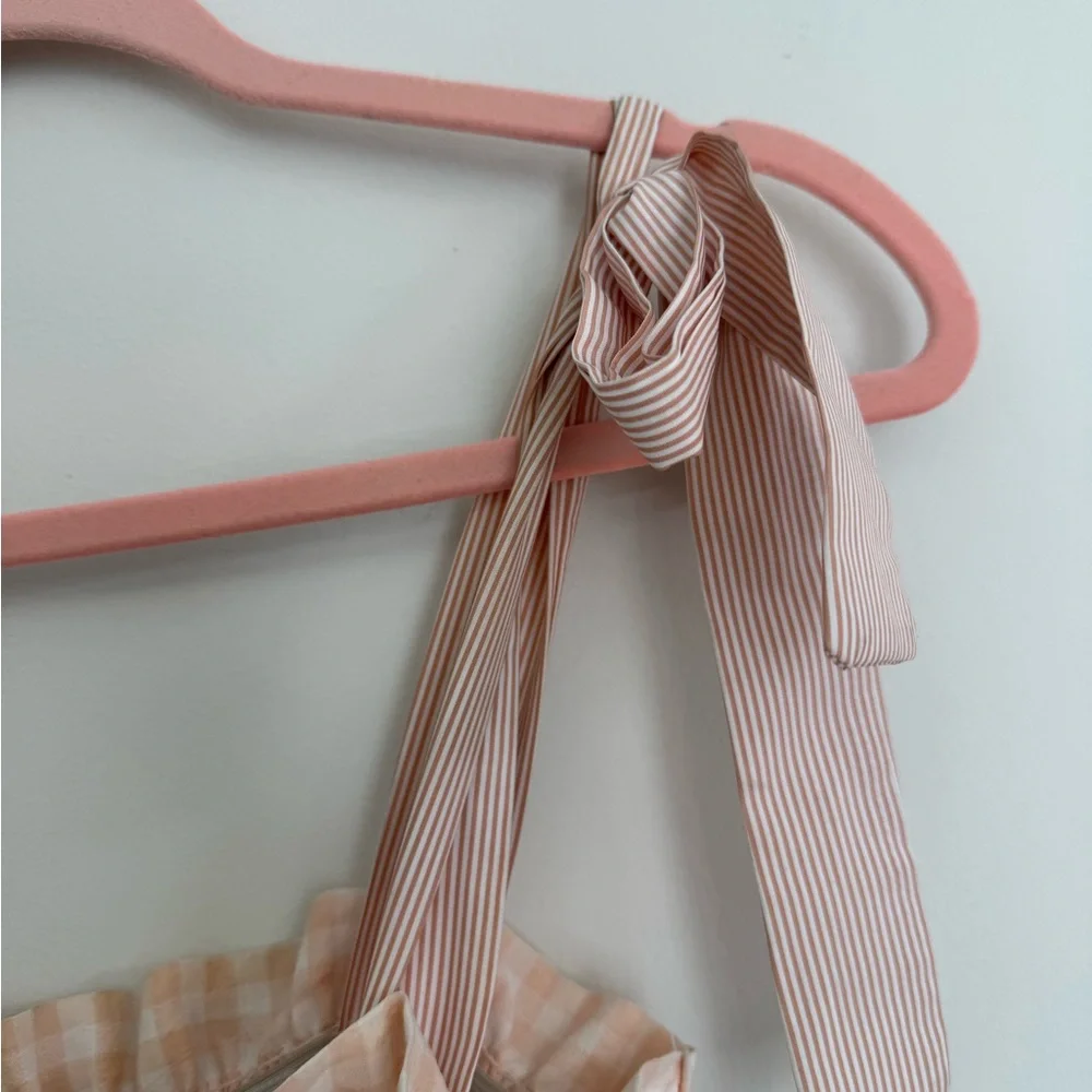 MARBLE Peach Gingham Smocked Dress with pockets - Picture 8 of 9